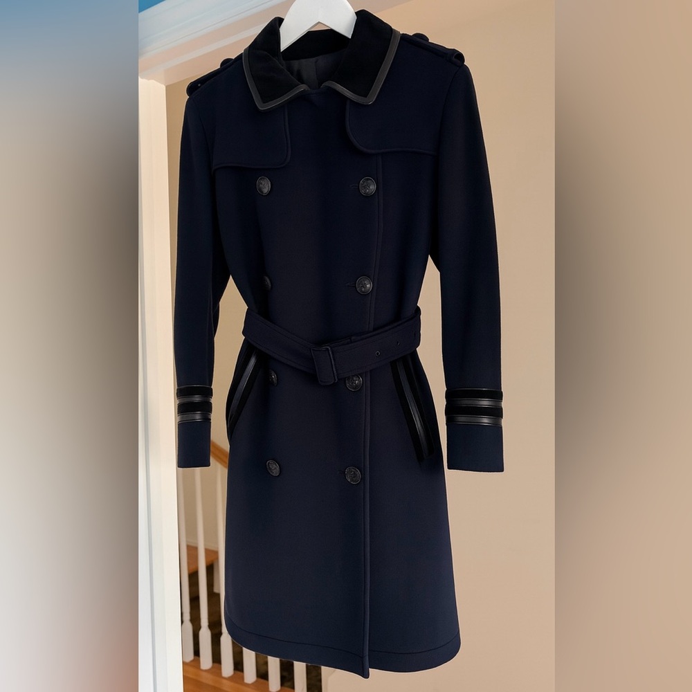 The Kooples Wool Cashmere Navy Military Trench Coat Size 36 - US S - Picture 4 of 15